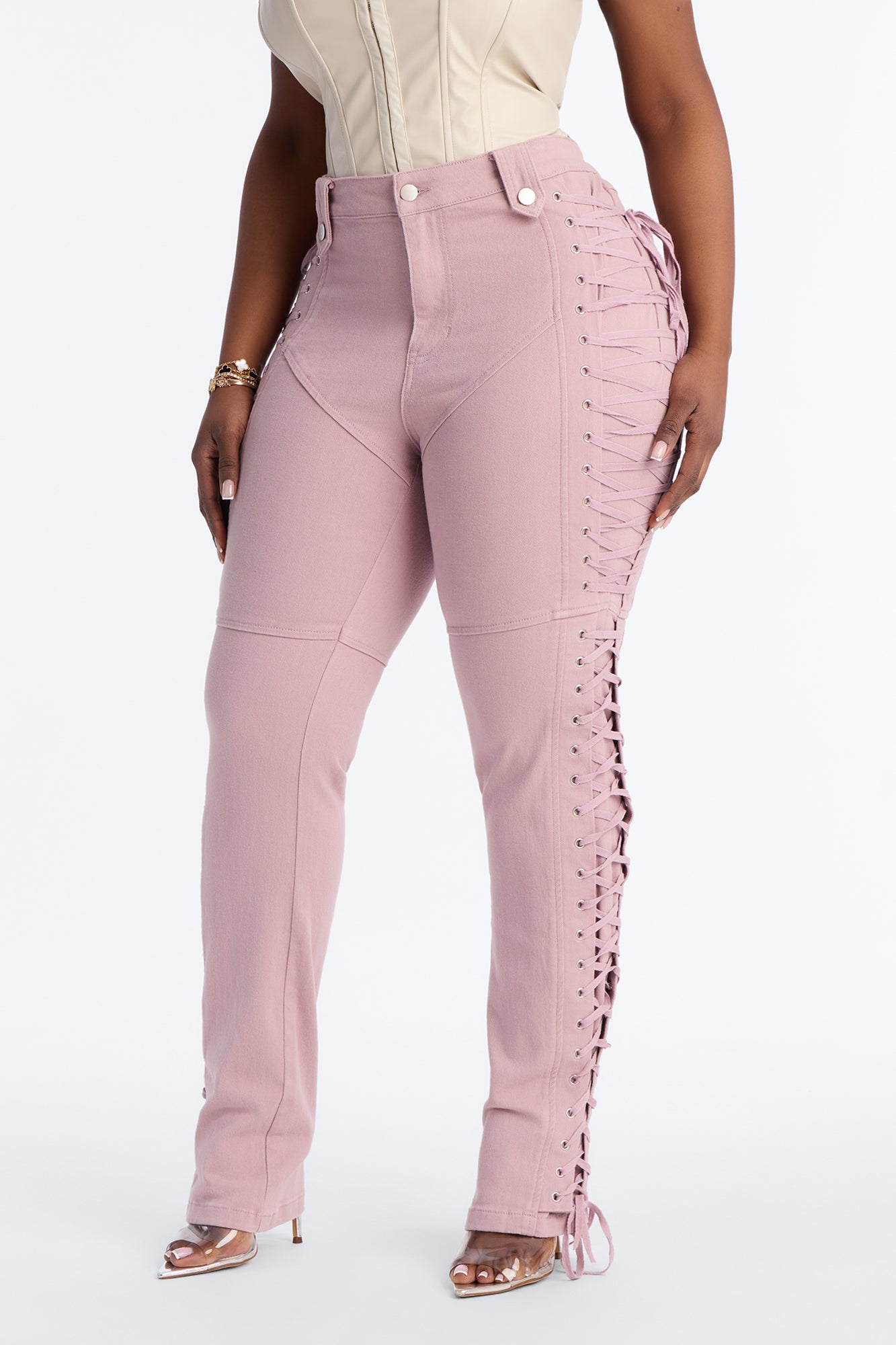 After Hours Lace Up Flare Pant - Blush