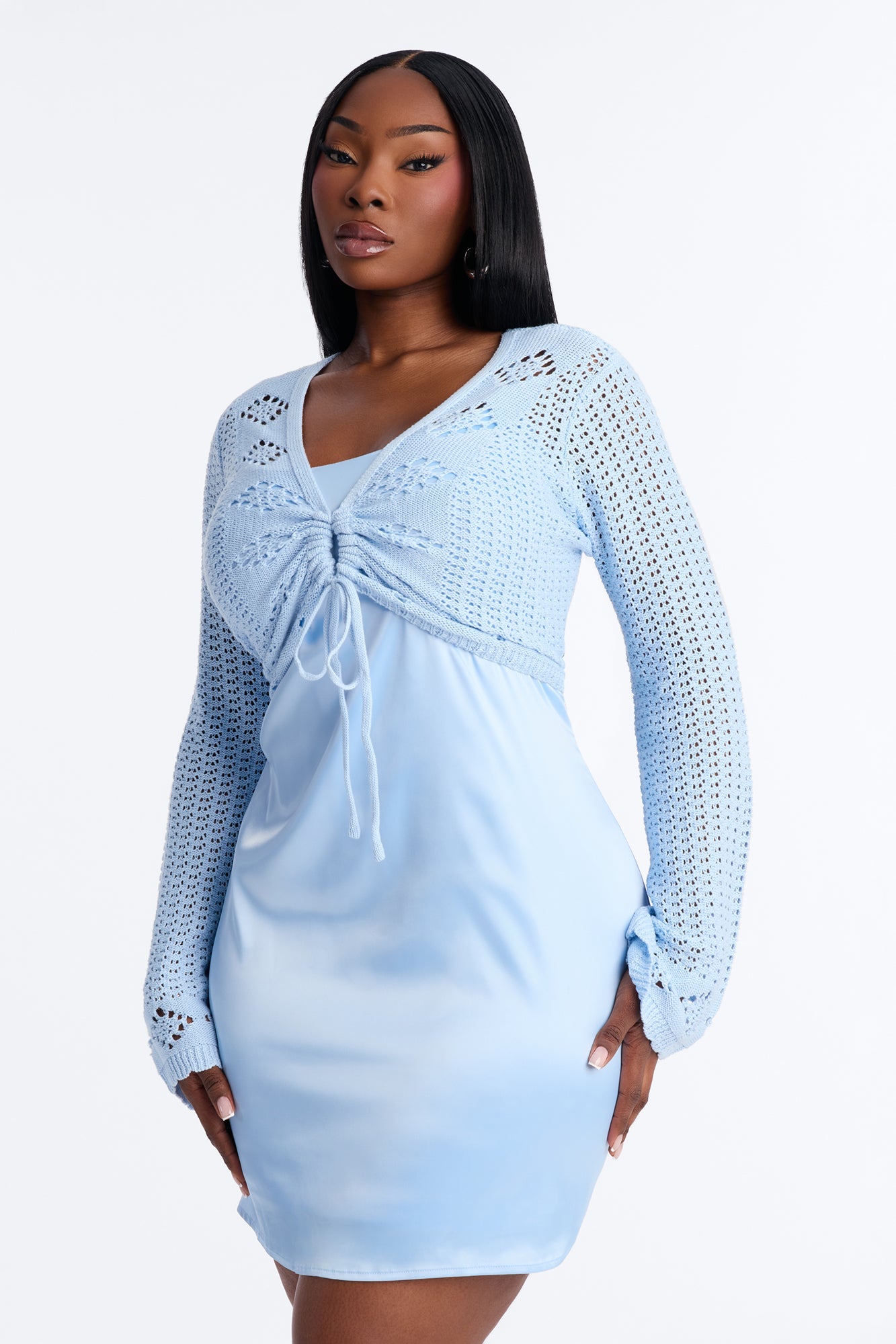 Sunkissed Crochet Mini Dress Set - Blue