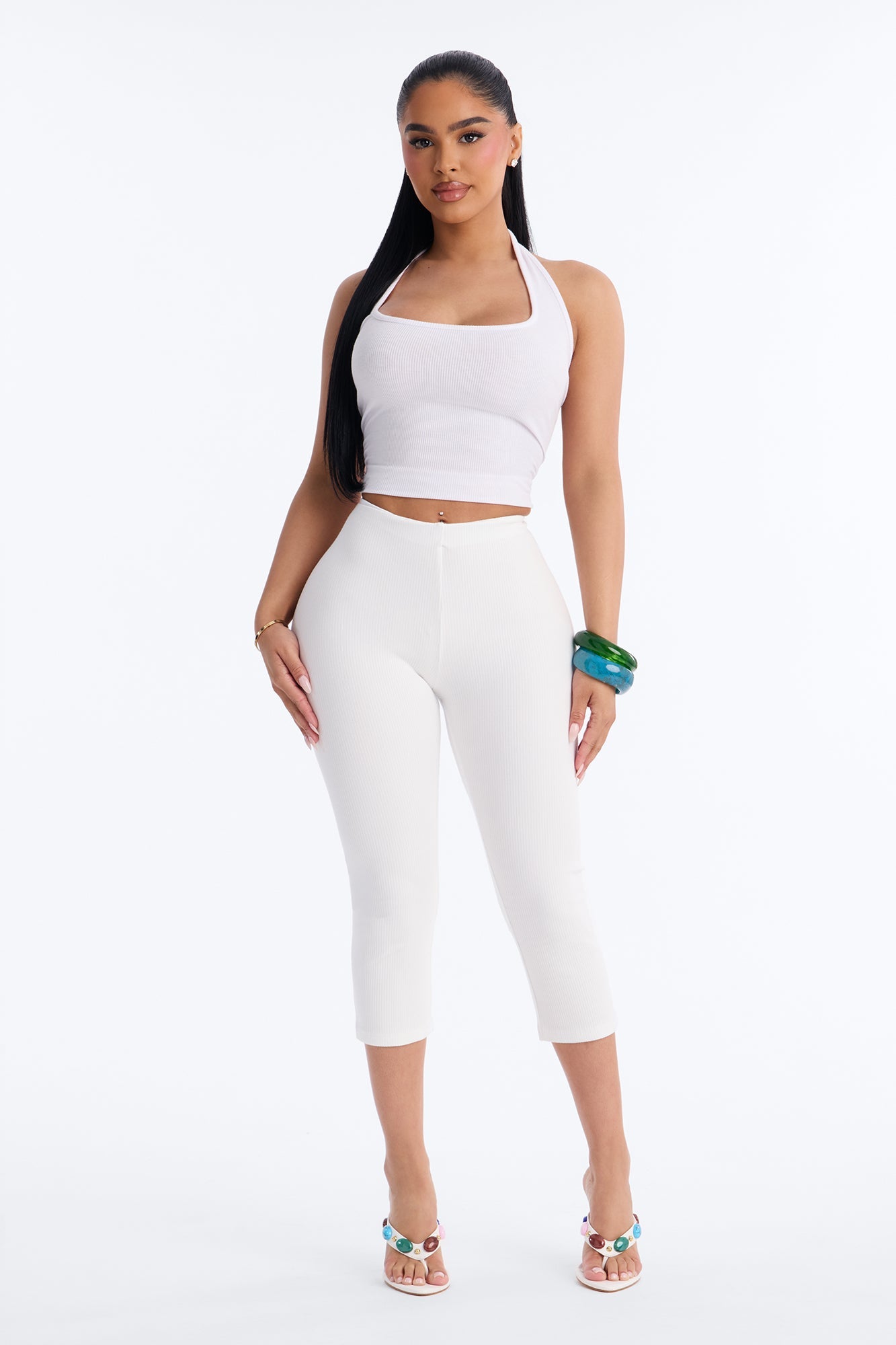 Ultra Ribbed Low Rise Capri Legging - White