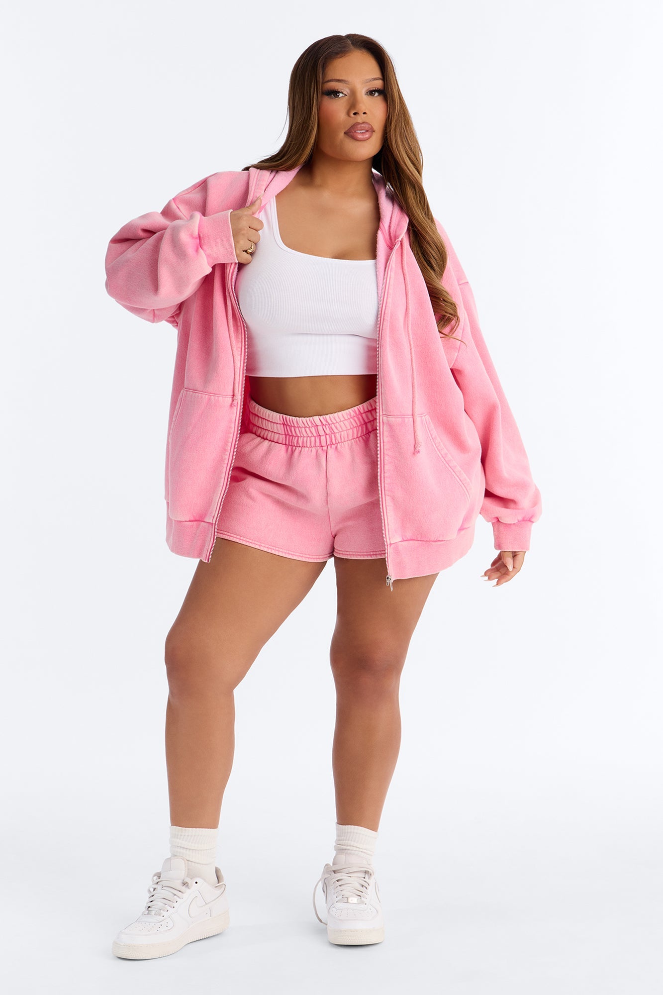 On The Run Washed Fleece Short Set - Pink