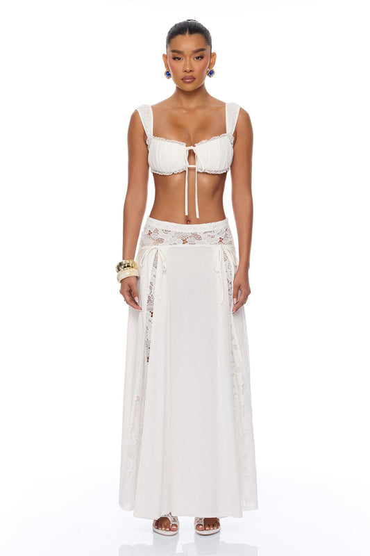 Femme Muse Lace Linen Skirt Set - White
