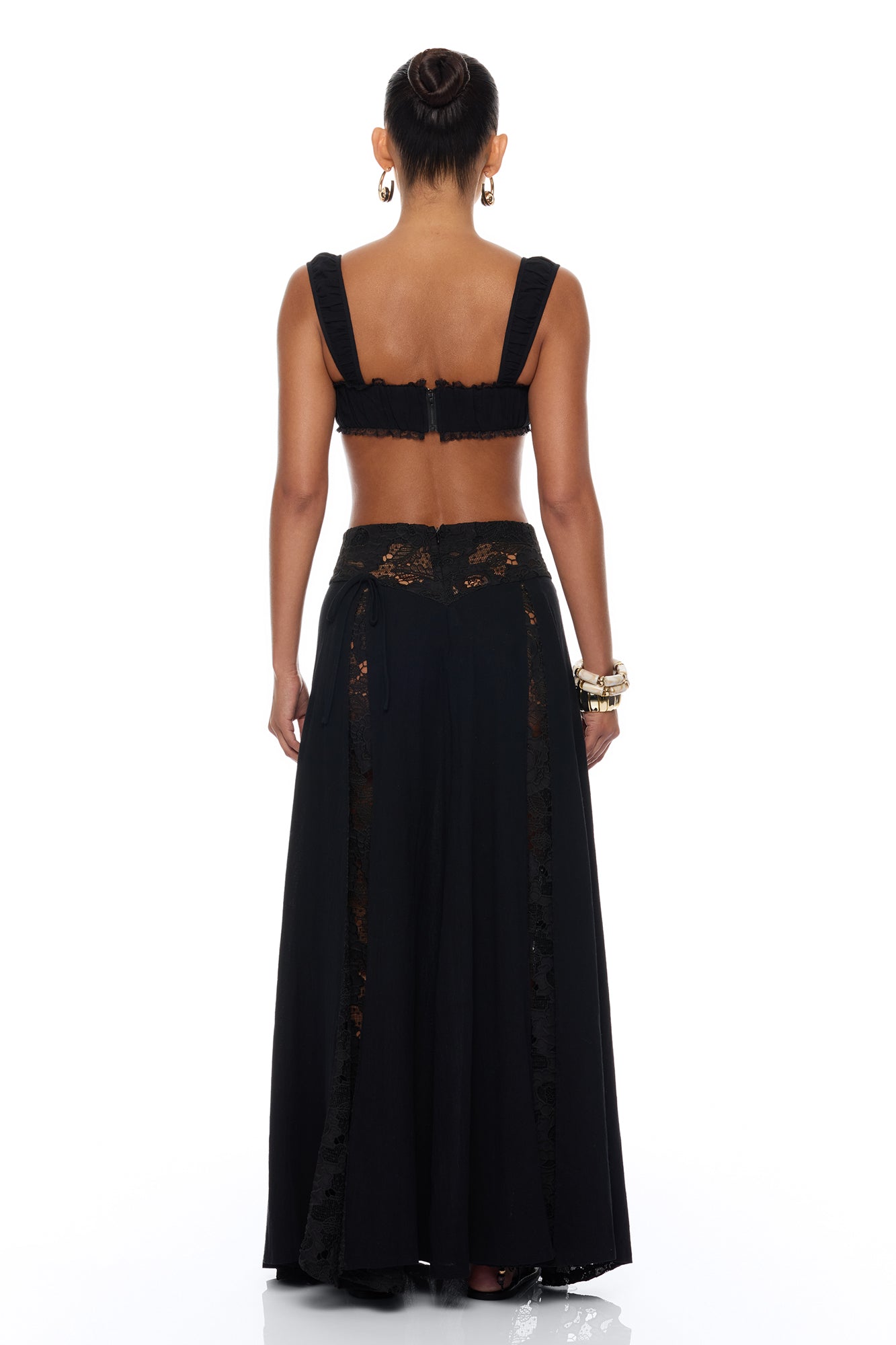 Femme Muse Lace Linen Skirt Set - Black