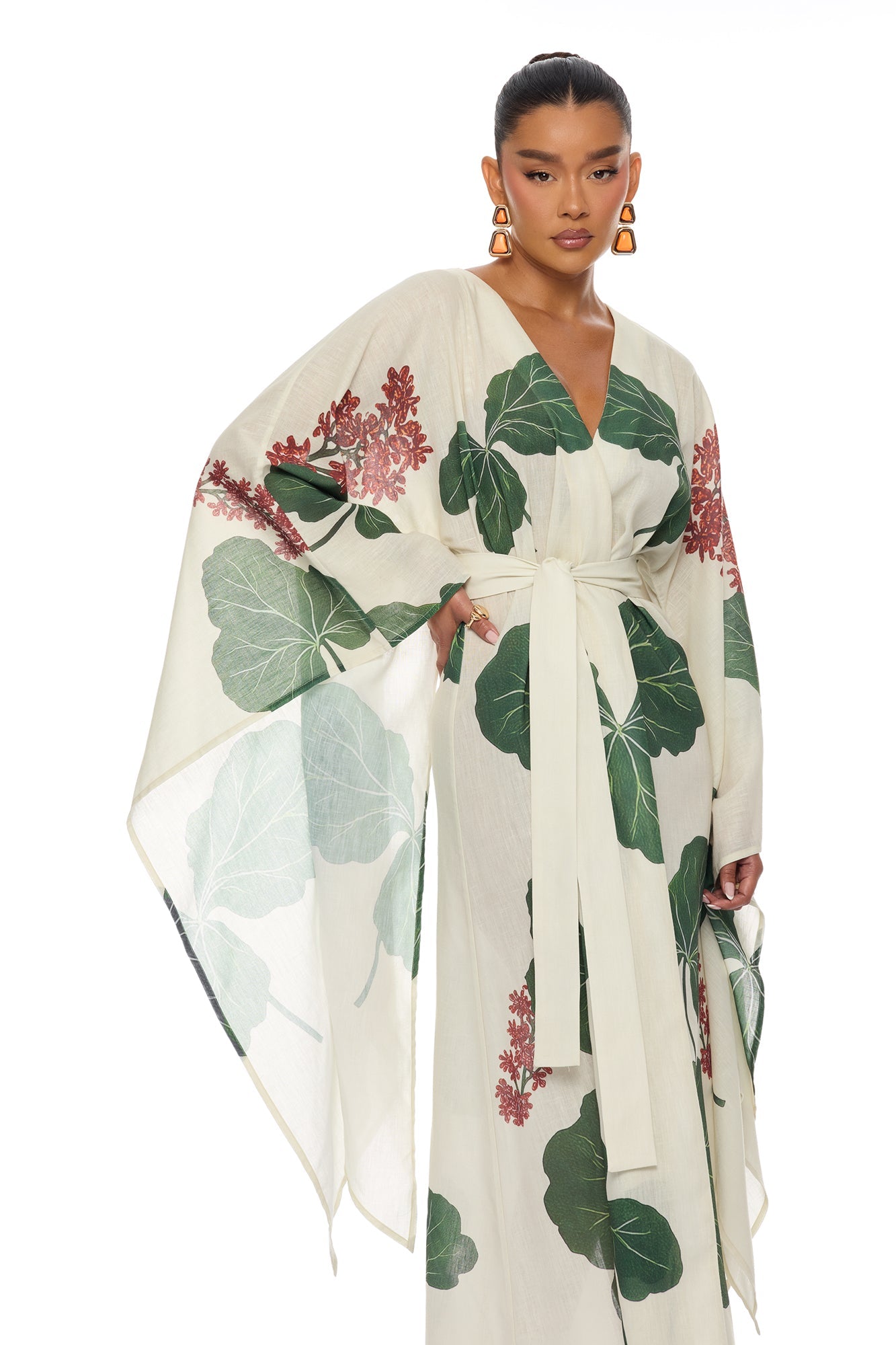 Tropic Getaway Linen Kimono - Ivory/combo