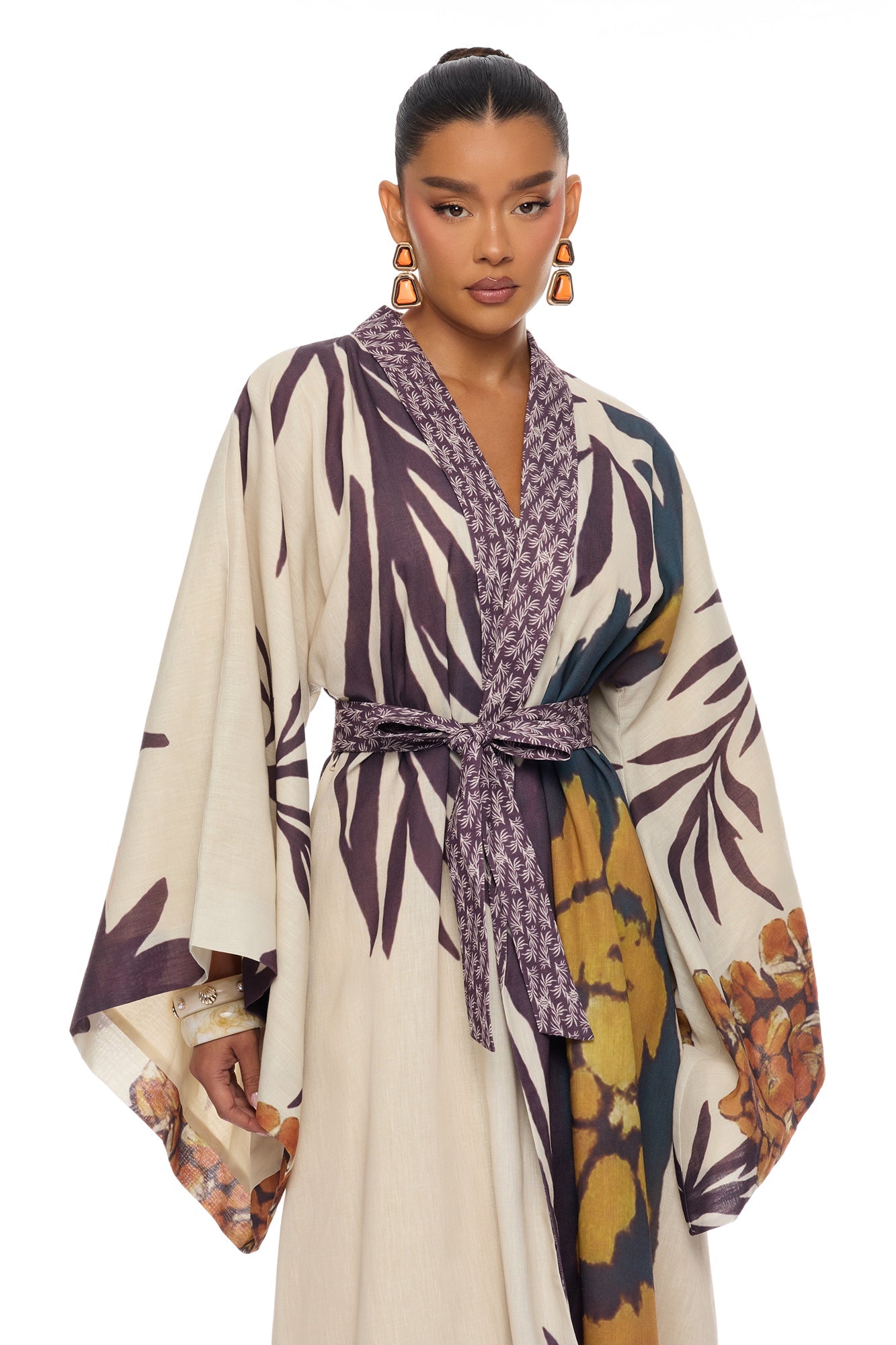 Samira Tie Waist Linen Maxi Dress - Taupe/combo