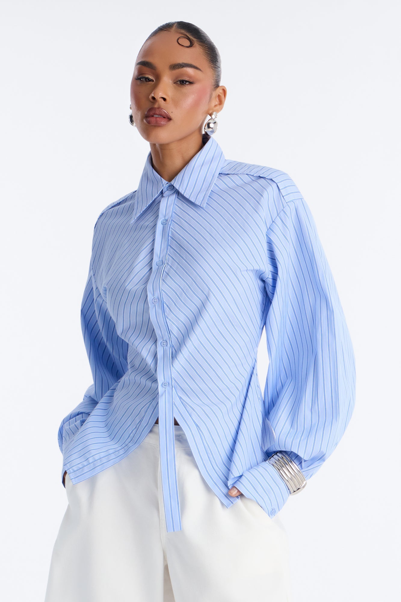 Doing The Most Striped Poplin Shirt - Blue/combo