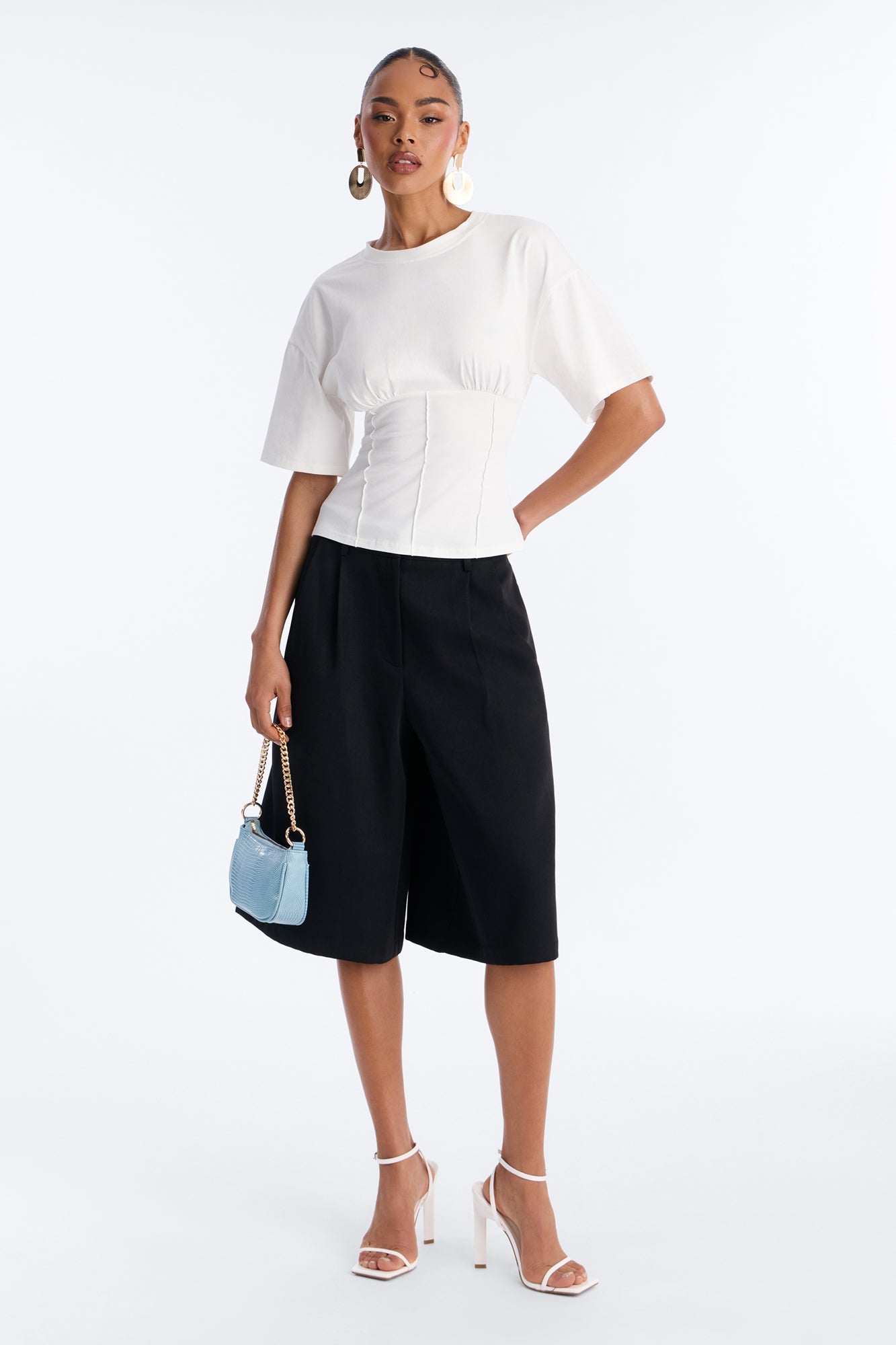 Kaylee Cinched Waist Short Sleeve T-Shirt - White
