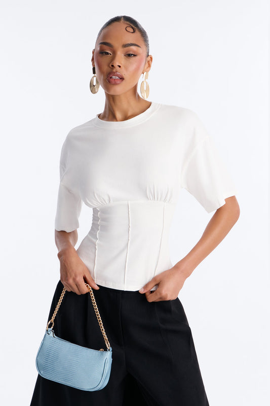 Kaylee Cinched Waist Short Sleeve T-Shirt - White