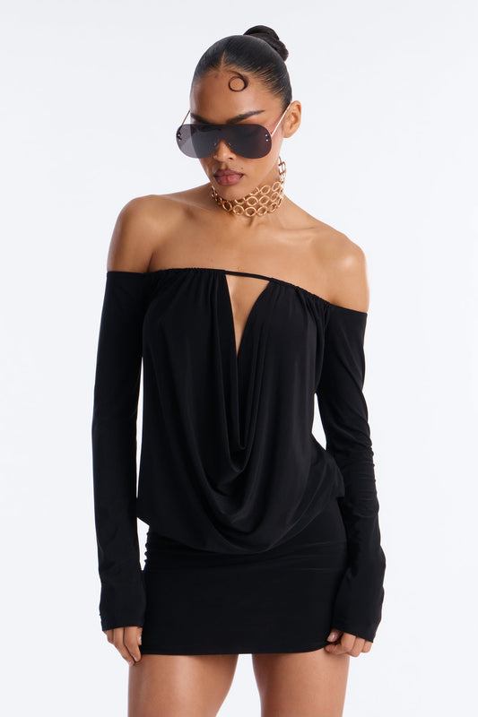 For The Plot Off Shoulder Mini Dress - Black