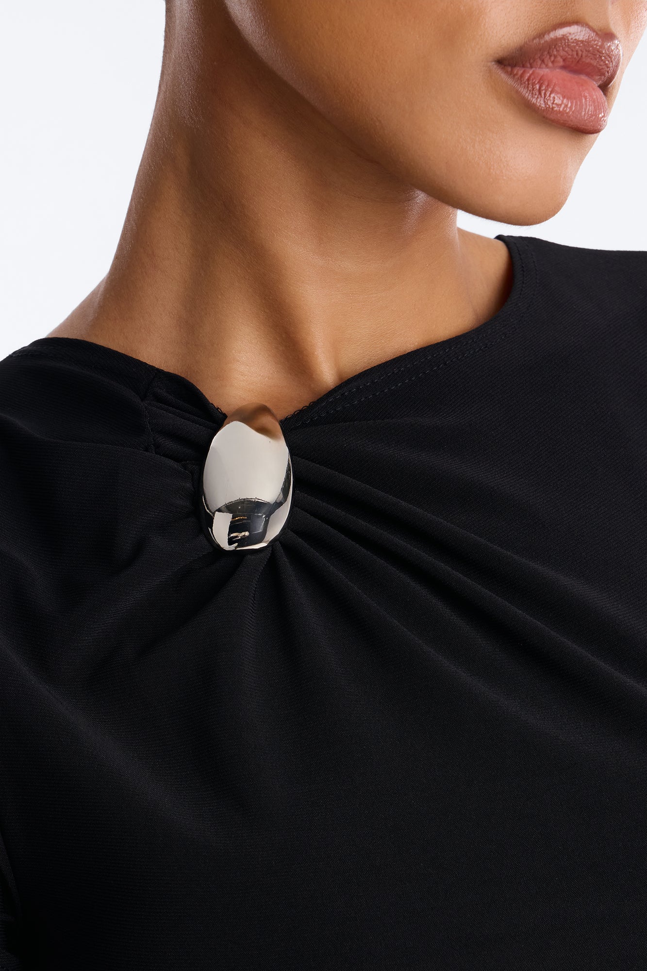 Lexi Hardware Asymmetrical Neck Short Sleeve Top - Black