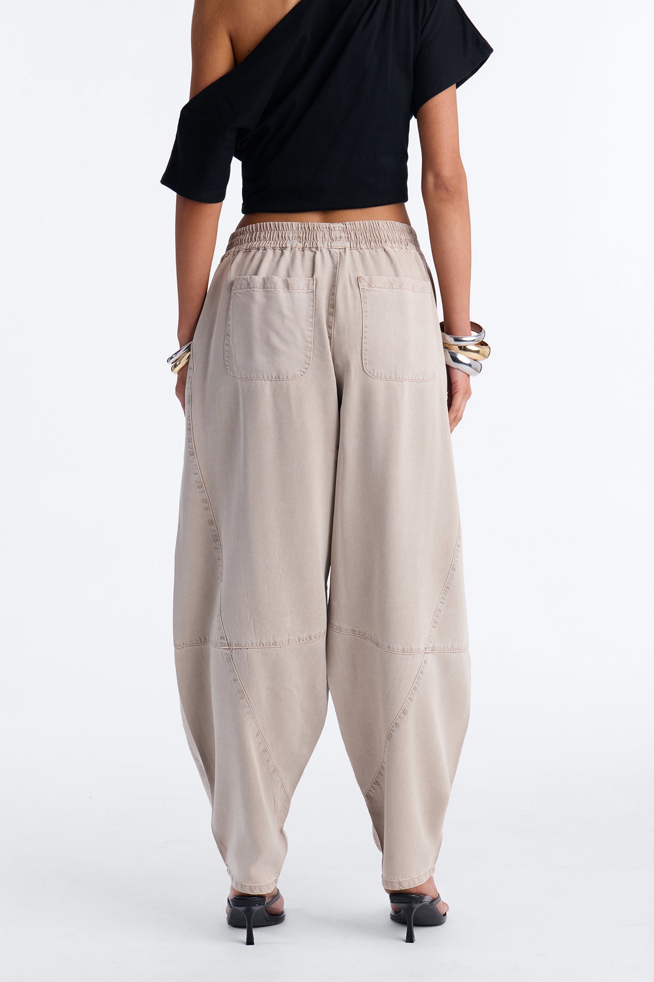 Jeannie Mid Rise Washed Barrel Pants - Stone