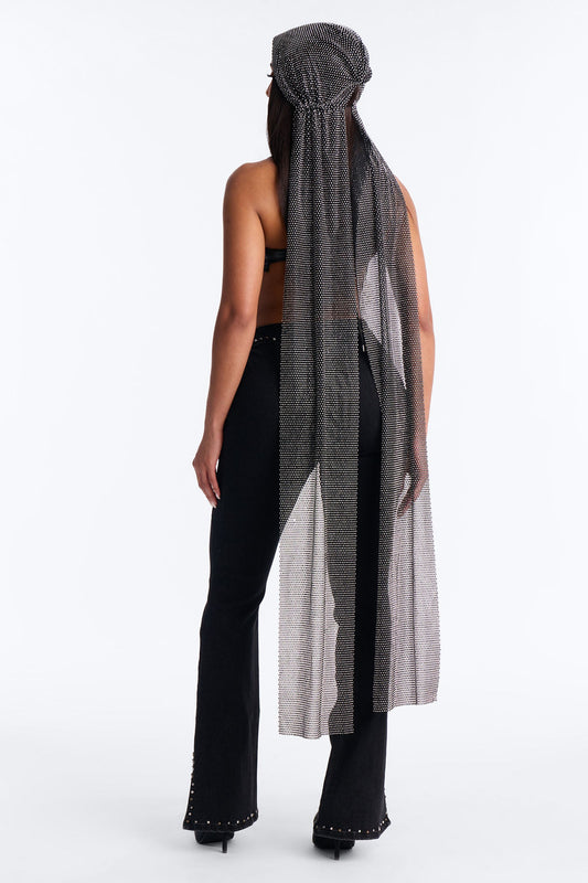 A Flash In The Night Oversized Rhinestone Head Scarf - Black