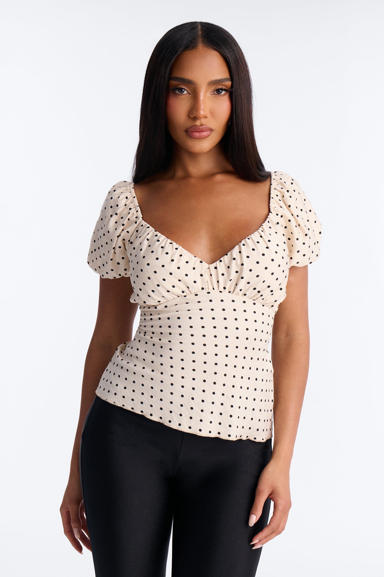 Clancy Polka Dot Babydoll Top - White/Black