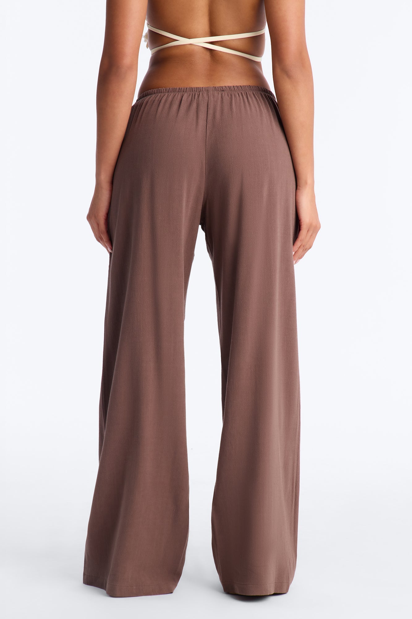 Kienna Low Rise Linen Wide Leg Pant 30″ - Chocolate