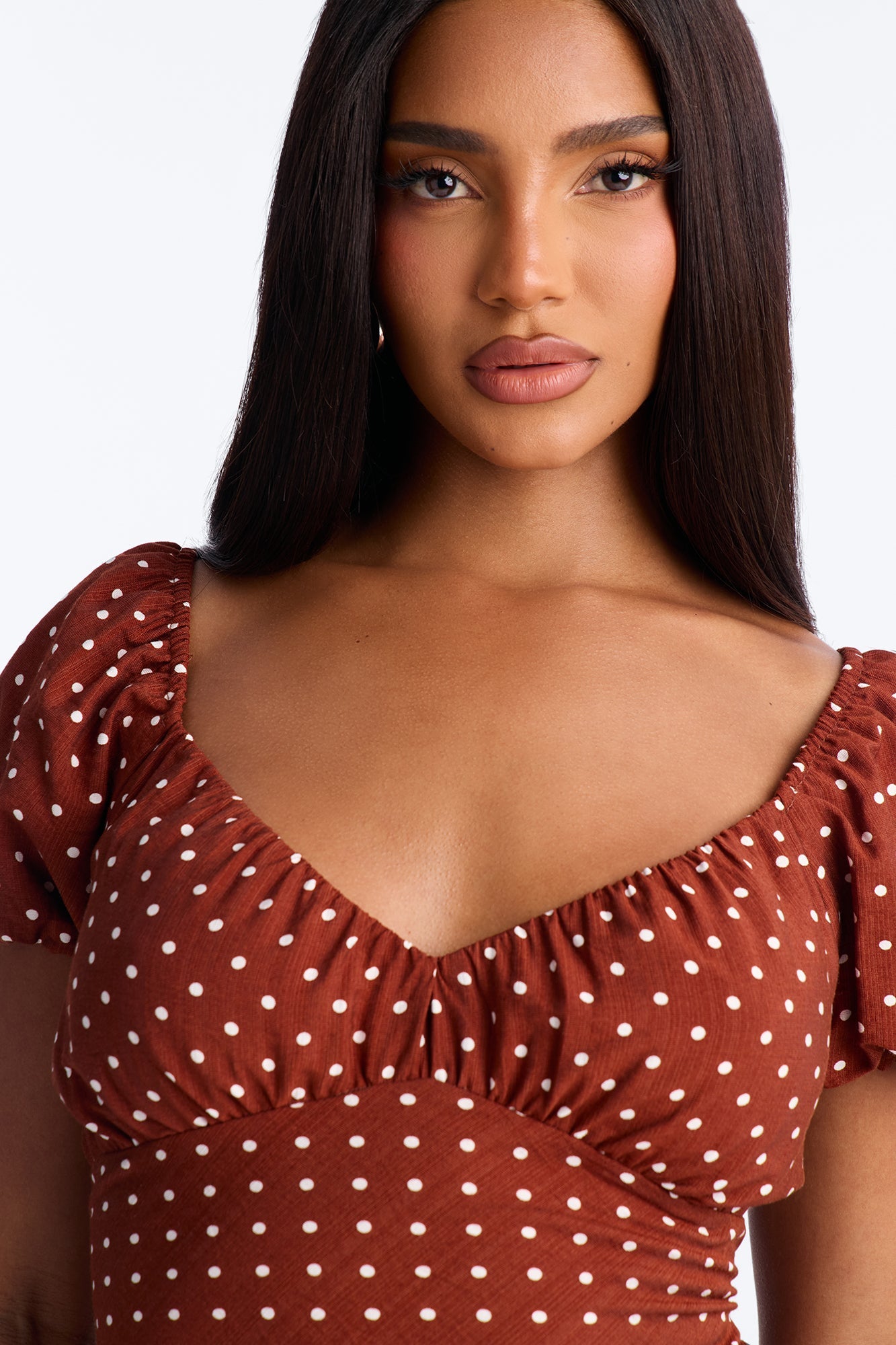 Clancy Polka Dot Babydoll Top - Brown Combo
