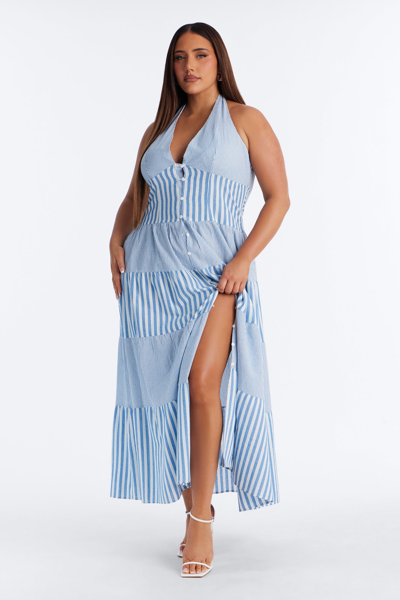 Casual Days Halter Linen Maxi Dress - Blue/combo