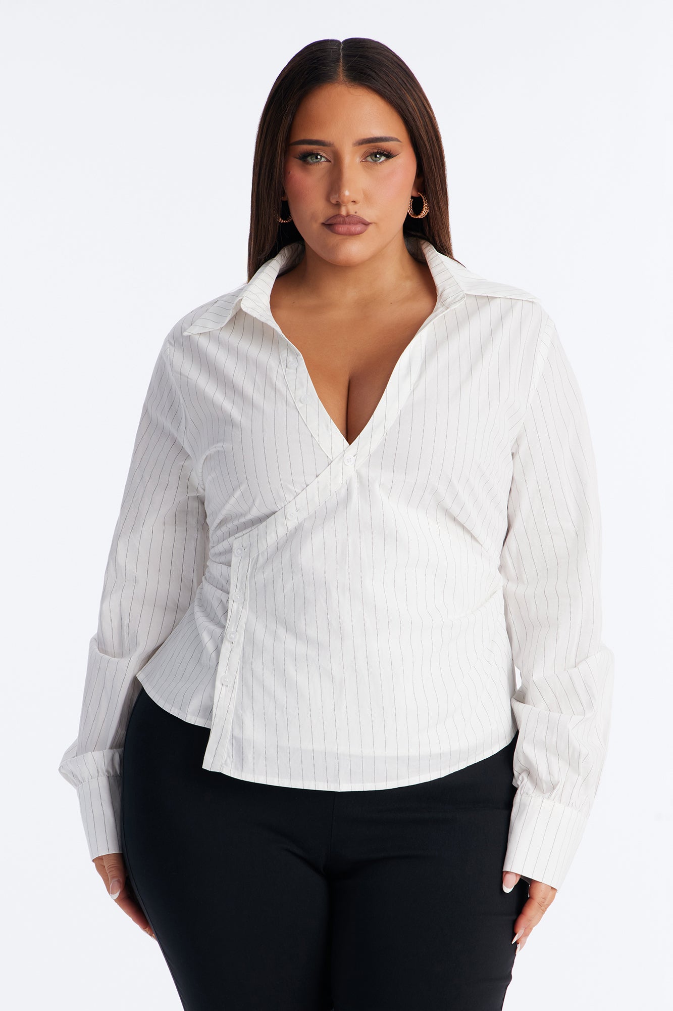 Melissa Asymmetrical Pinstripe Poplin Shirt - White/combo