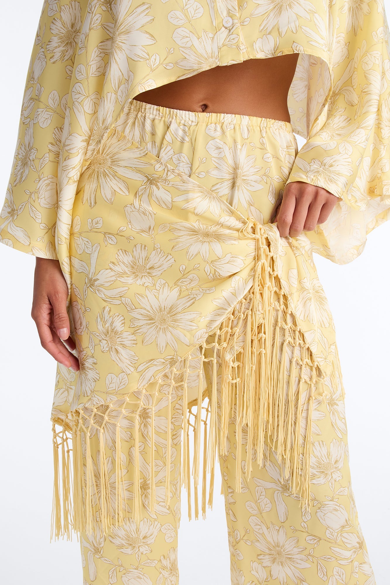 So Soft Floral Satin 3 Piece Pant Set - Yellow