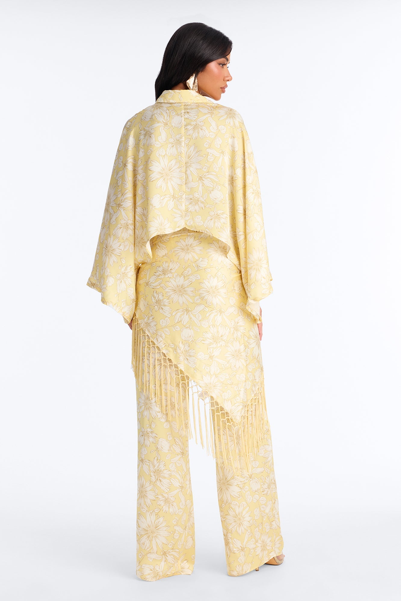 So Soft Floral Satin 3 Piece Pant Set - Yellow