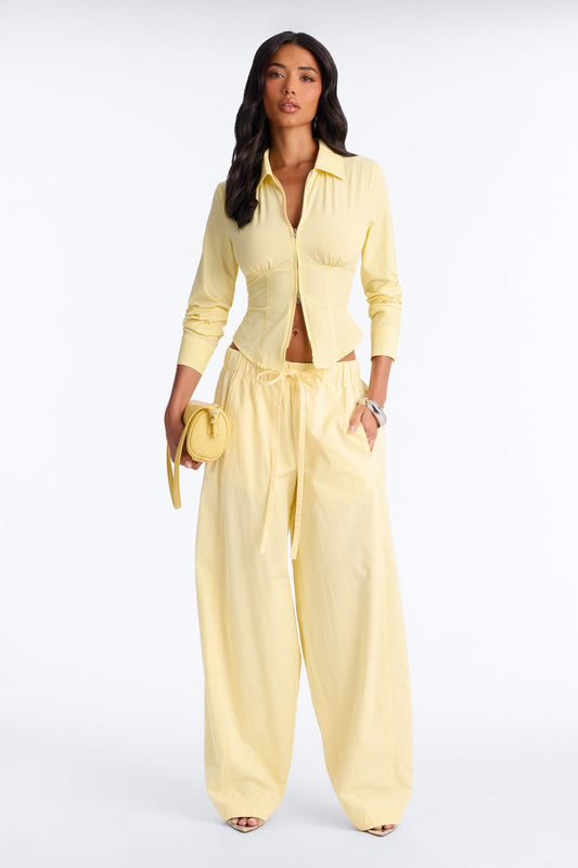 Maggie Low Rise Drawstring Wide Leg Pant 32″ - Butter Yellow