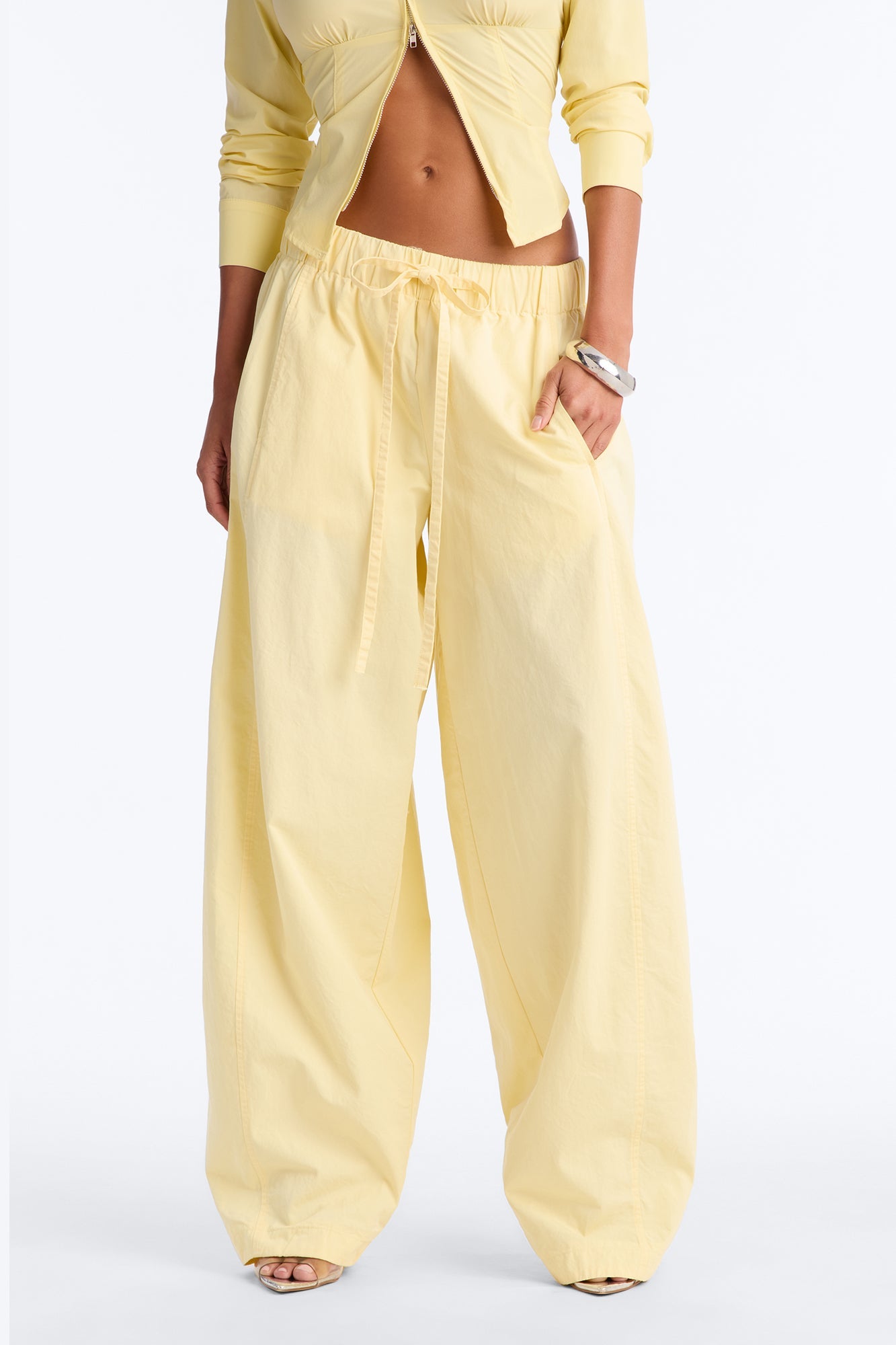 Maggie Low Rise Drawstring Wide Leg Pant 32″ - Butter Yellow