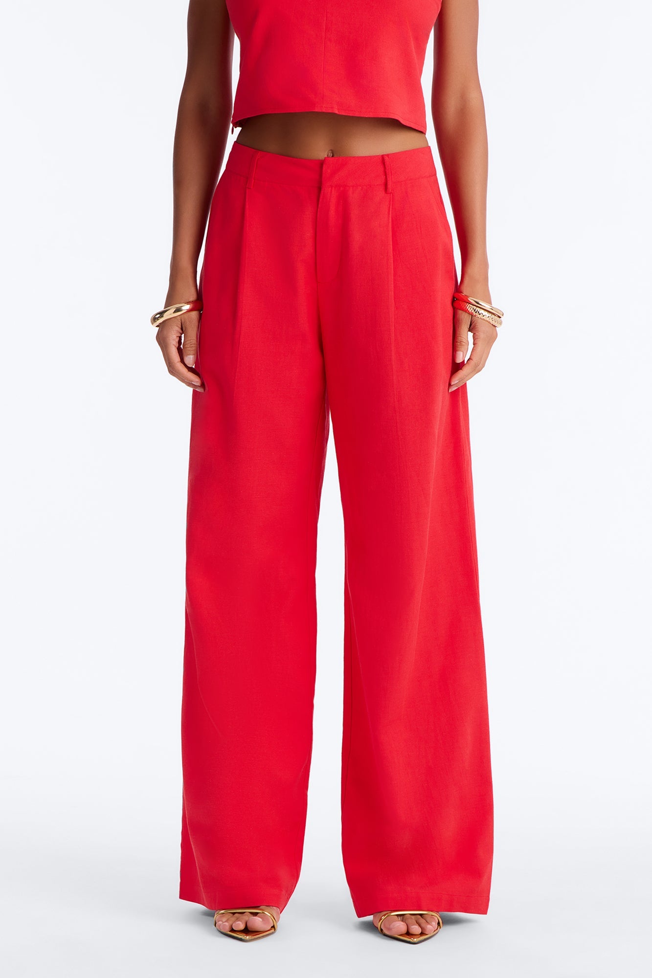 Ocean Breeze Linen Low Rise Pant 33″ - Tomato Red