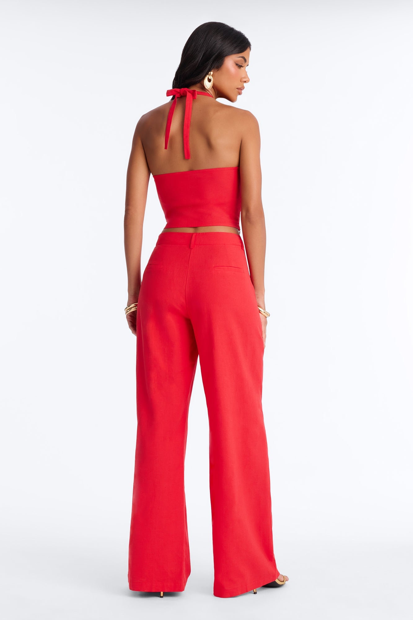 Ocean Breeze Linen Low Rise Pant 33″ - Tomato Red