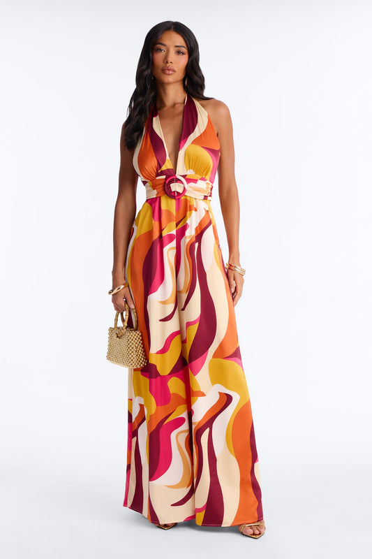 Jules Belted Wide Leg Jumpsuit - Pink