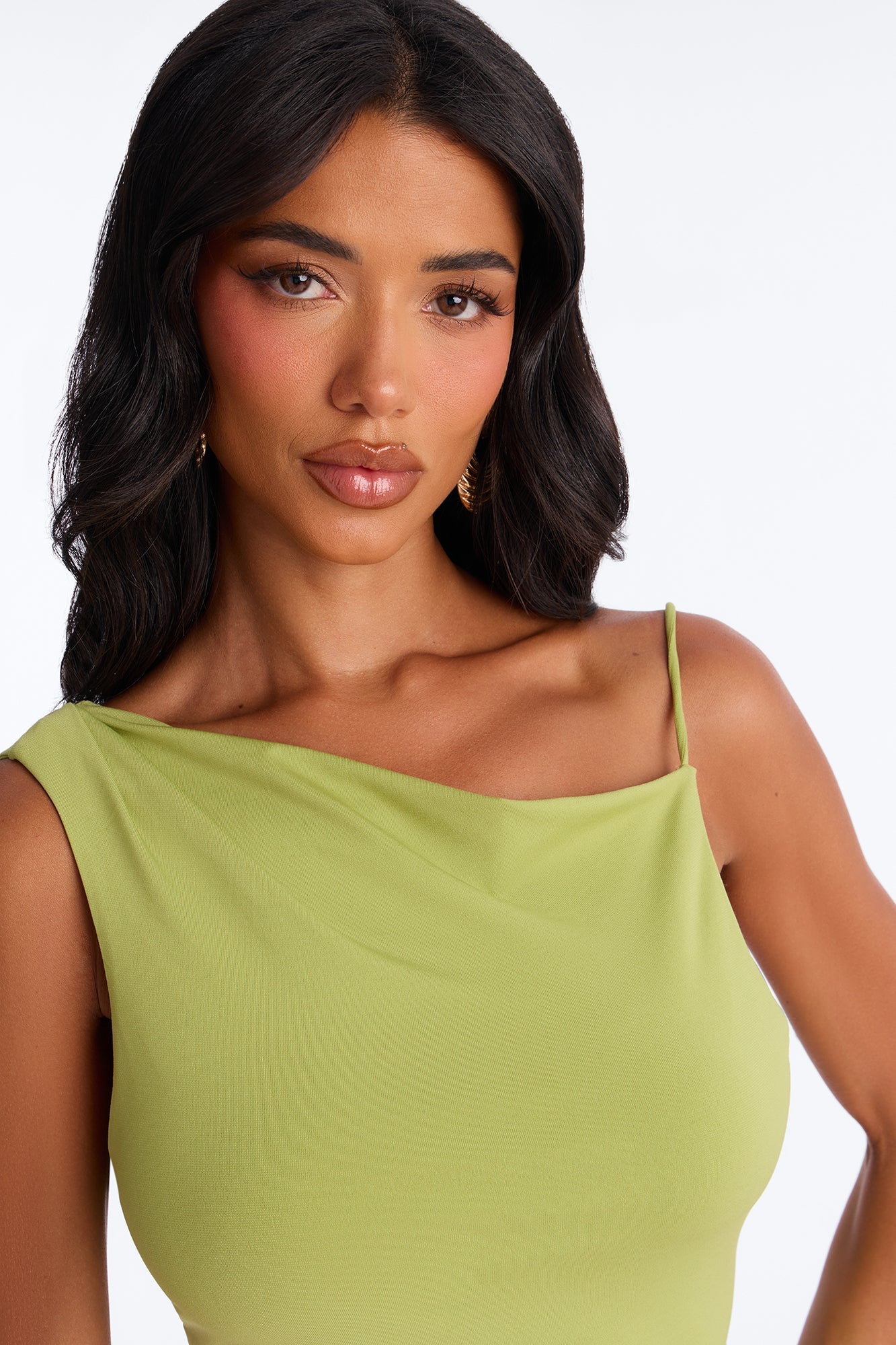 Elara Asymmetrical Twist Sleeveless Long Top - Chartreuse