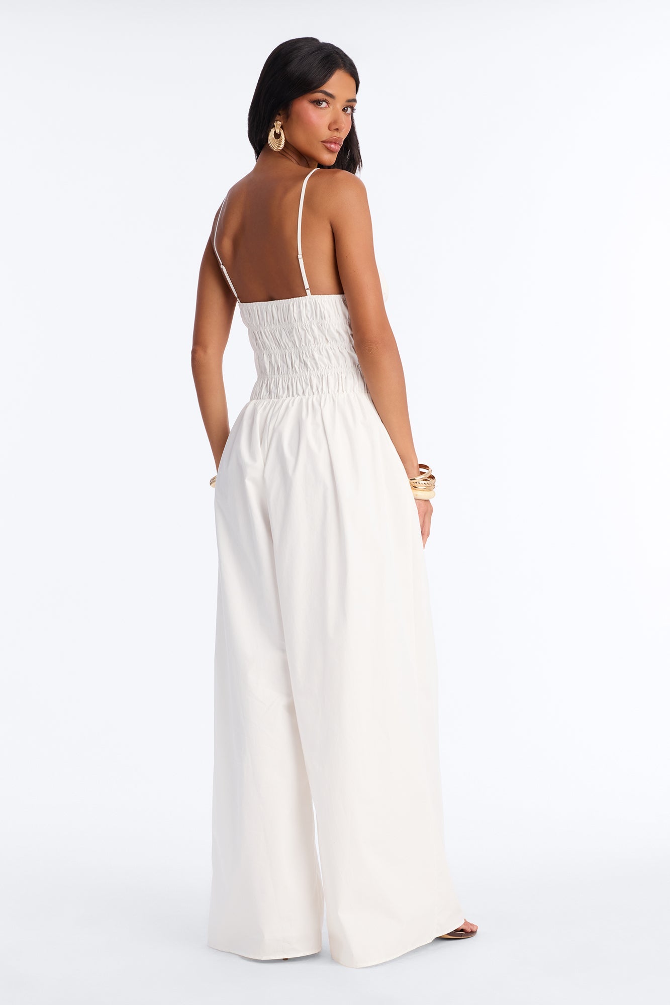 Vacation Muse Beaded Wide Leg Jumpsuit - White