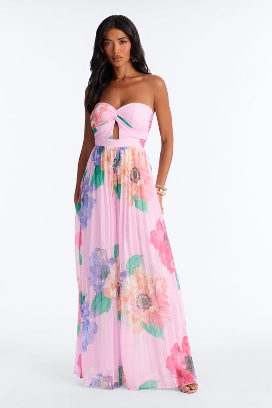 Chelley Chiffon Floral Wide Leg Jumpsuit - Pink