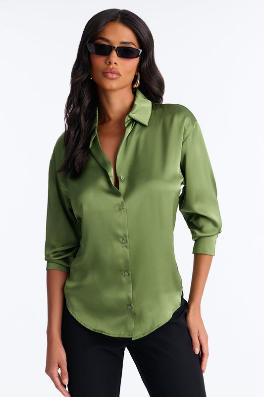 Dreams And Delight Satin Shirt - Green