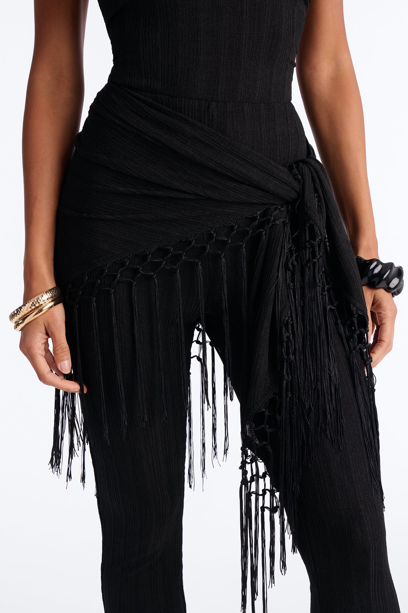 Emme Waist Tie Capri Catsuit - Black