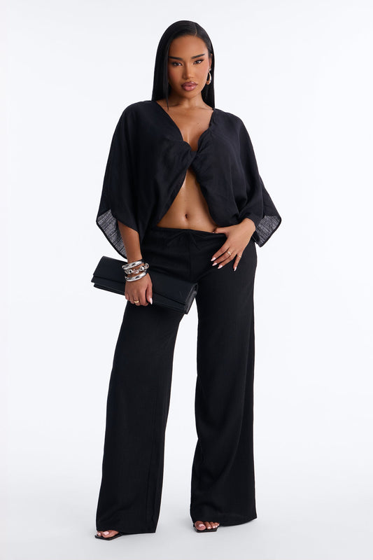 Sadie Low Rise Textured Wide Leg Pant 33″ - Black