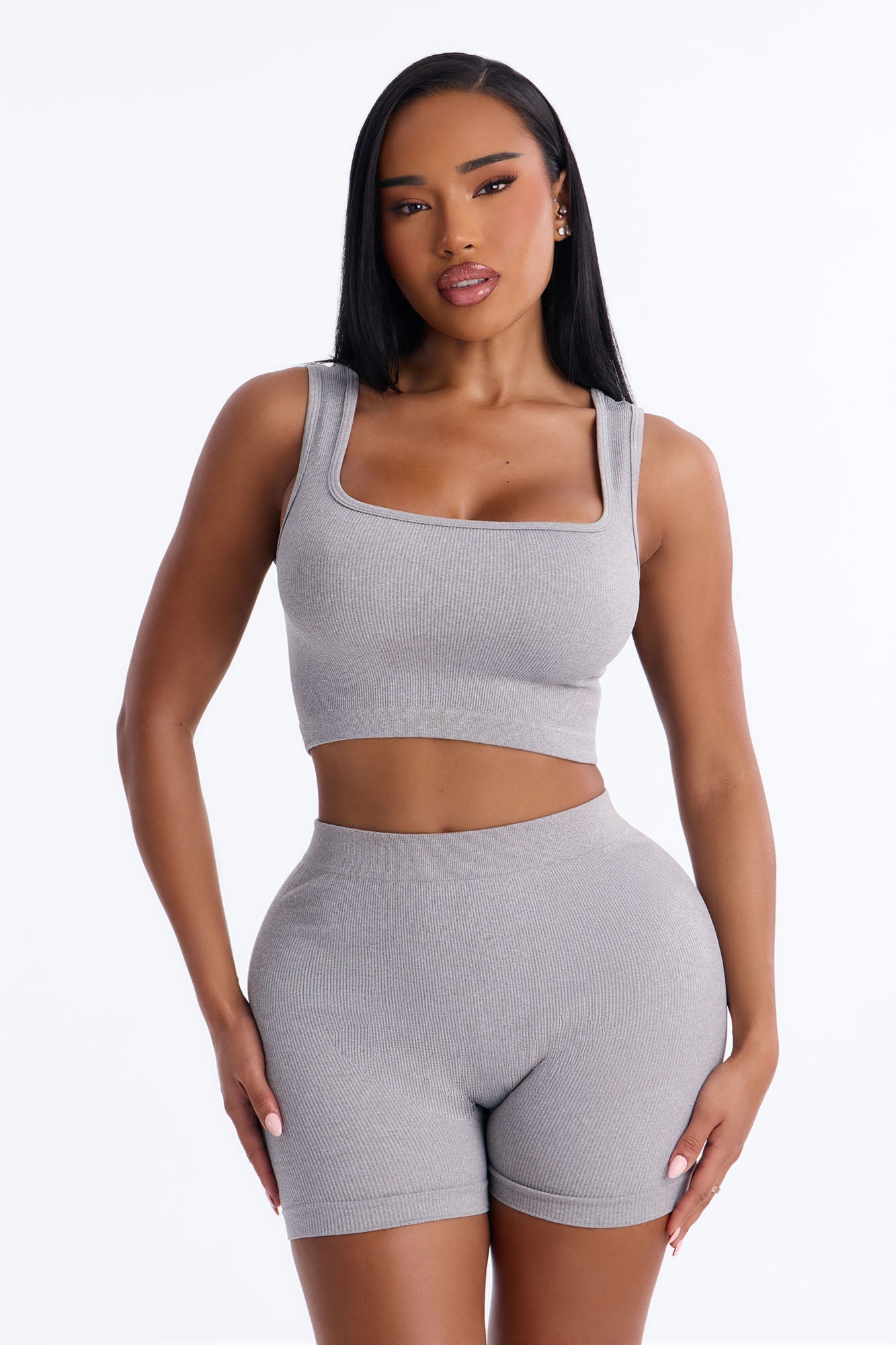 Active Aura Seamless Biker Short Set - Heather Grey