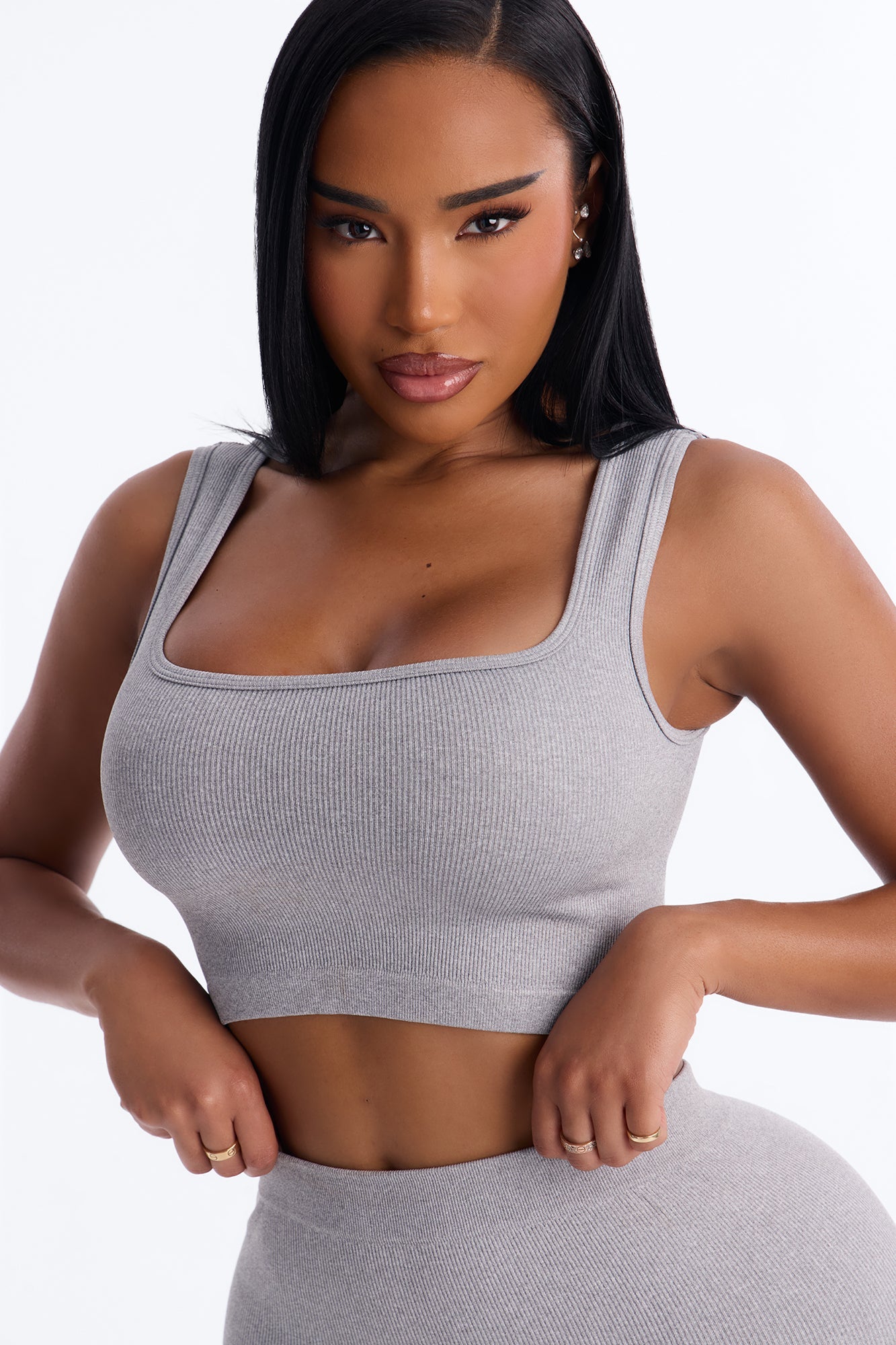 Active Aura Seamless Biker Short Set - Heather Grey