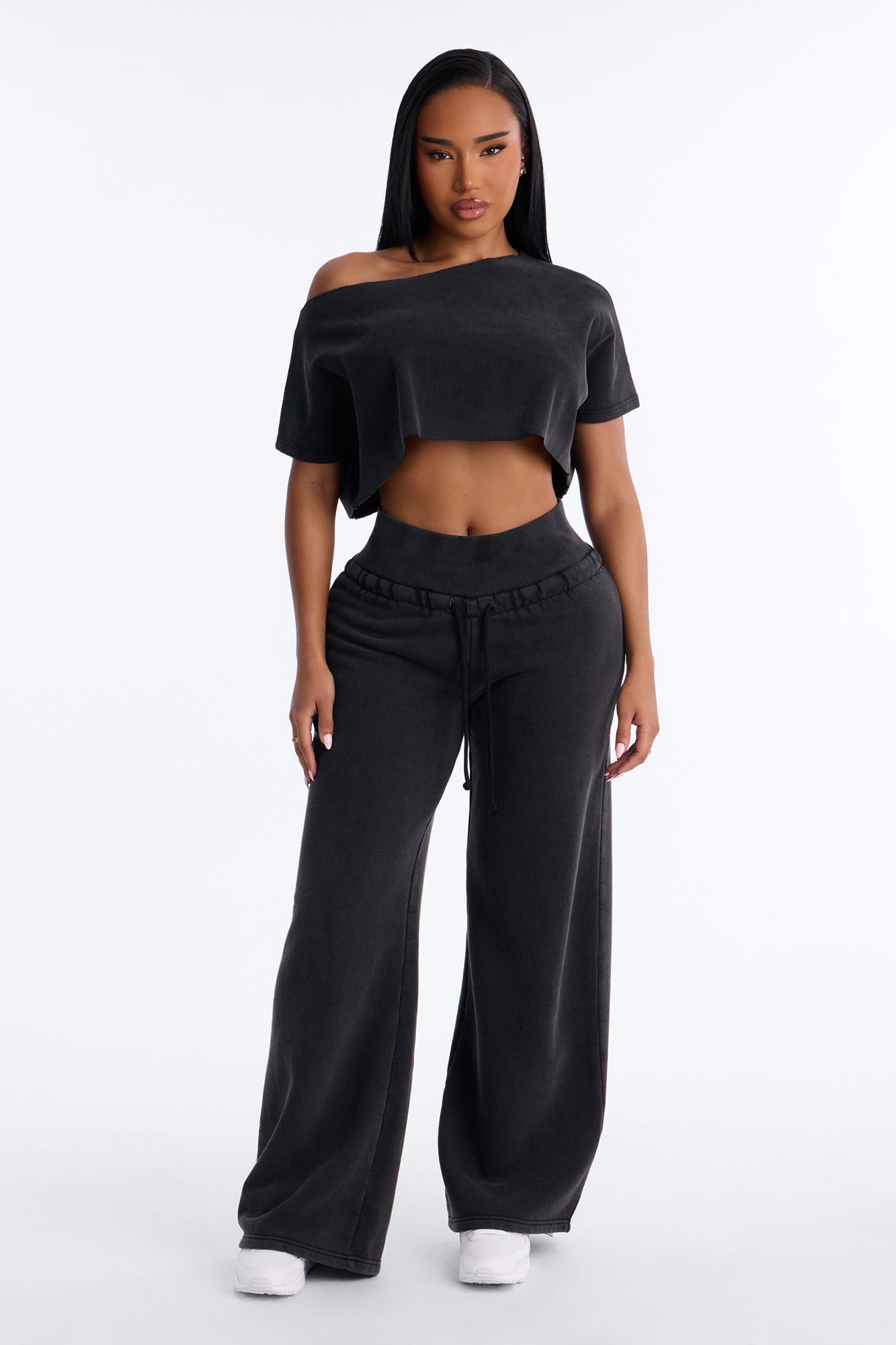 Mila Off Shoulder Top And Sweatpant Set - Charcoal