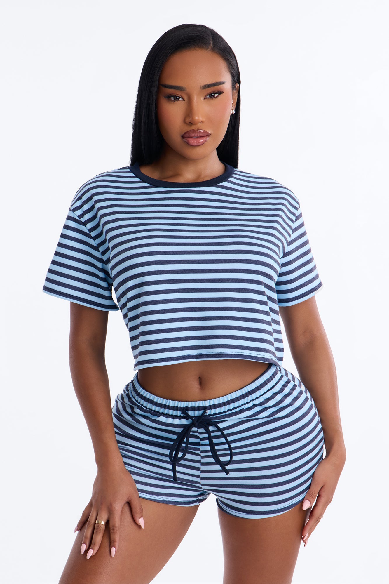 Sorella French Terry Striped Short Set - Blue/combo
