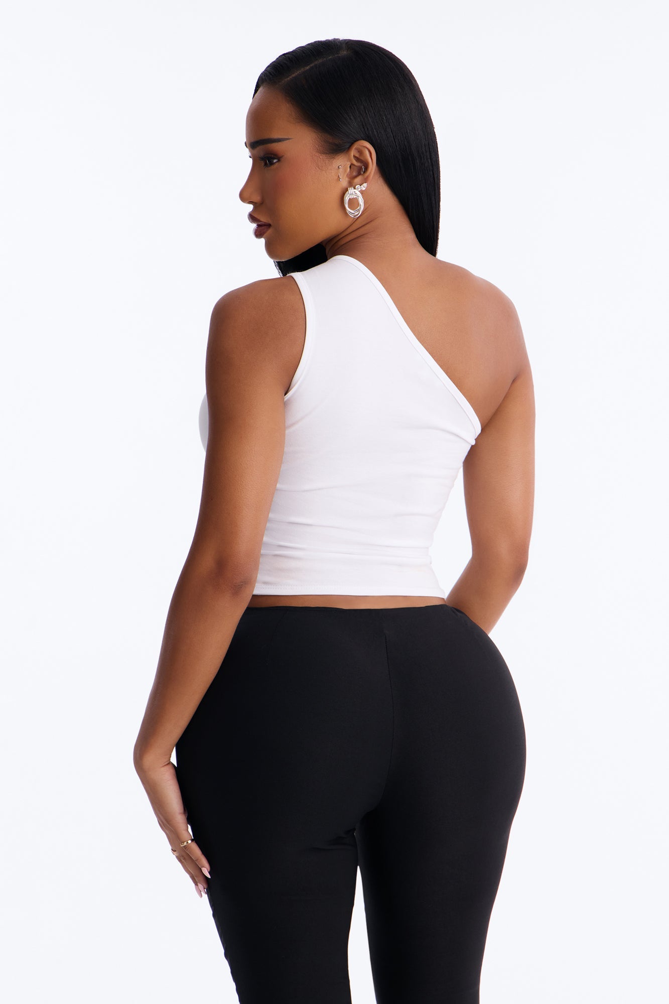 Malika Ruched One Shoulder Sleeveless Top - White