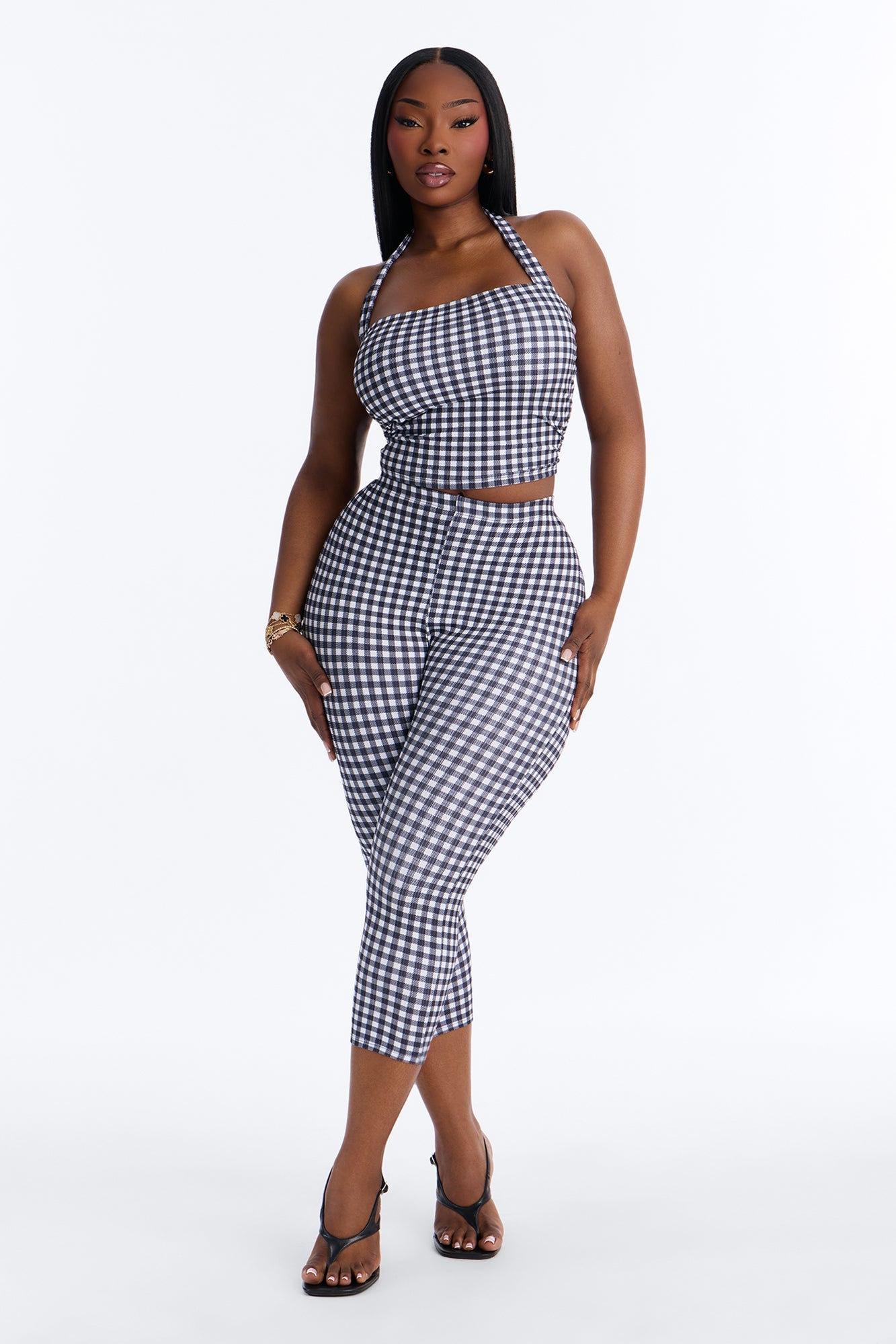 Annie Gingham Capri Set - Black/White