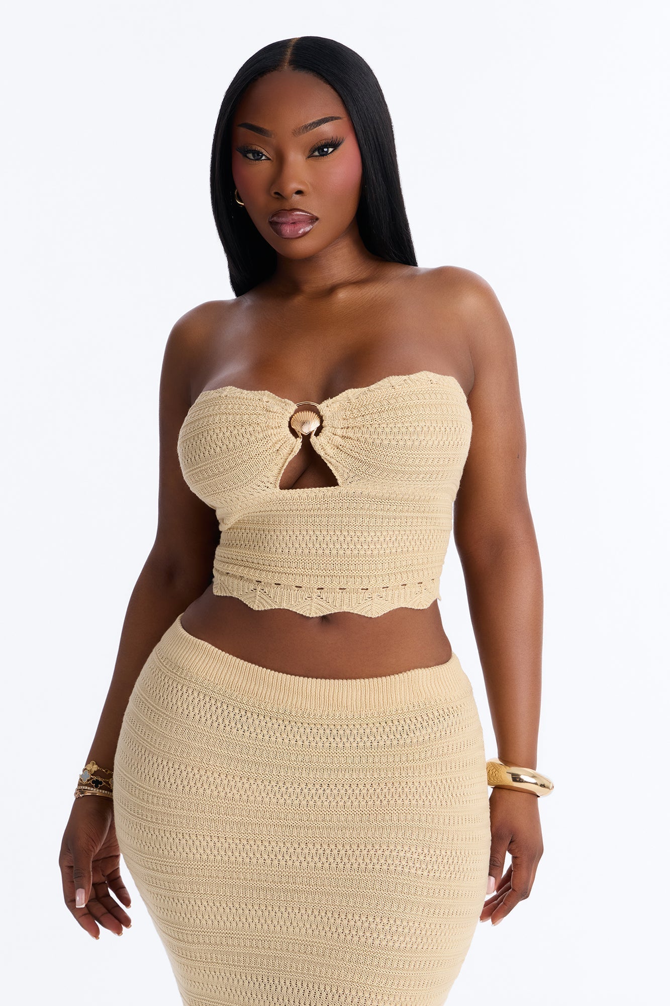 Solia Strapless Crochet Skirt Set - Taupe Fashion Nova