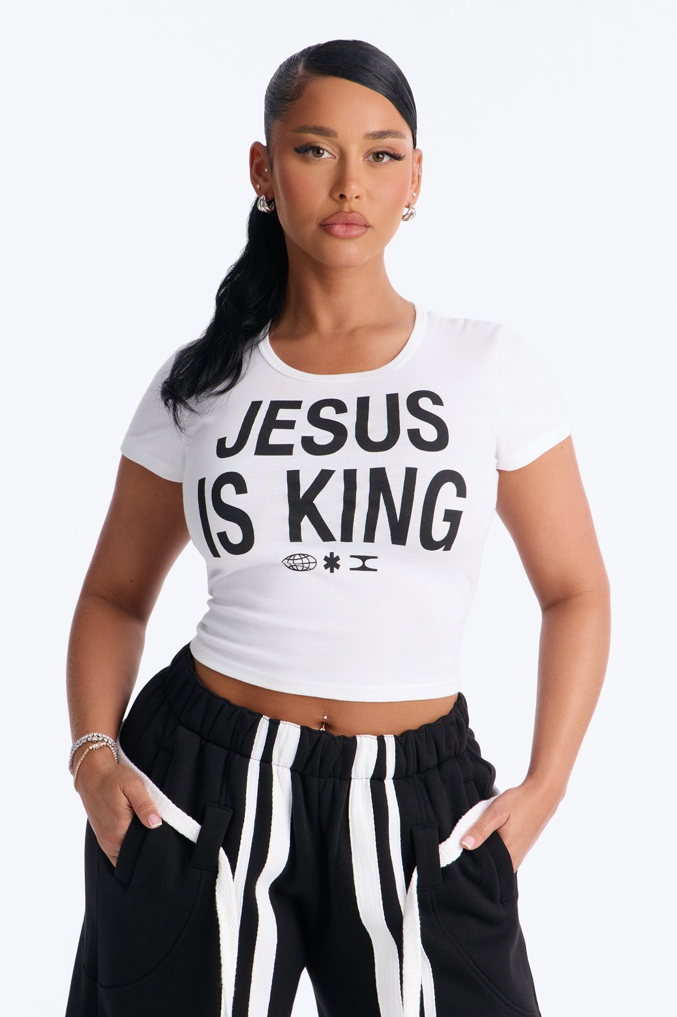 Jesus Is King Baby Tee - White