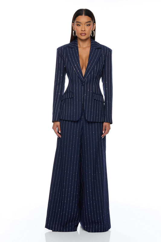 Adyson Embellished Pinstripe Blazer - Navy/combo