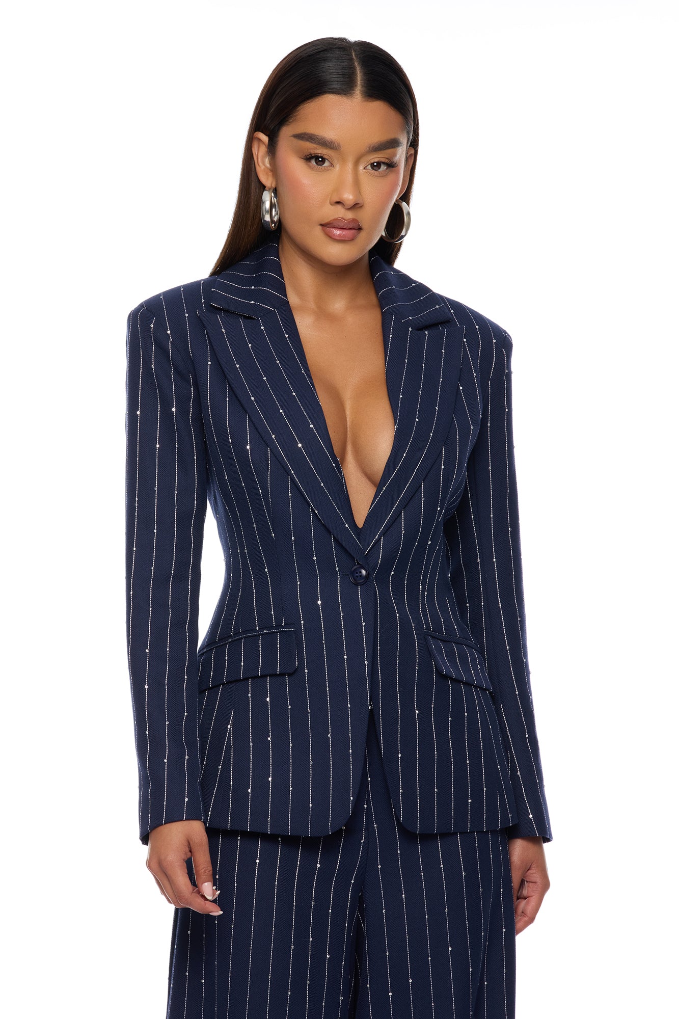 Adyson Embellished Pinstripe Blazer - Navy/combo