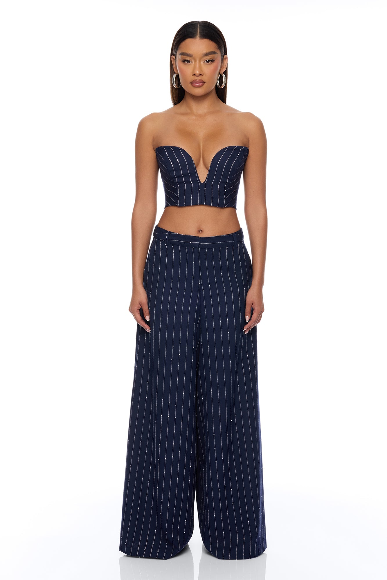 Adyson Embellished Pinstripe Bandeau Top - Navy/combo