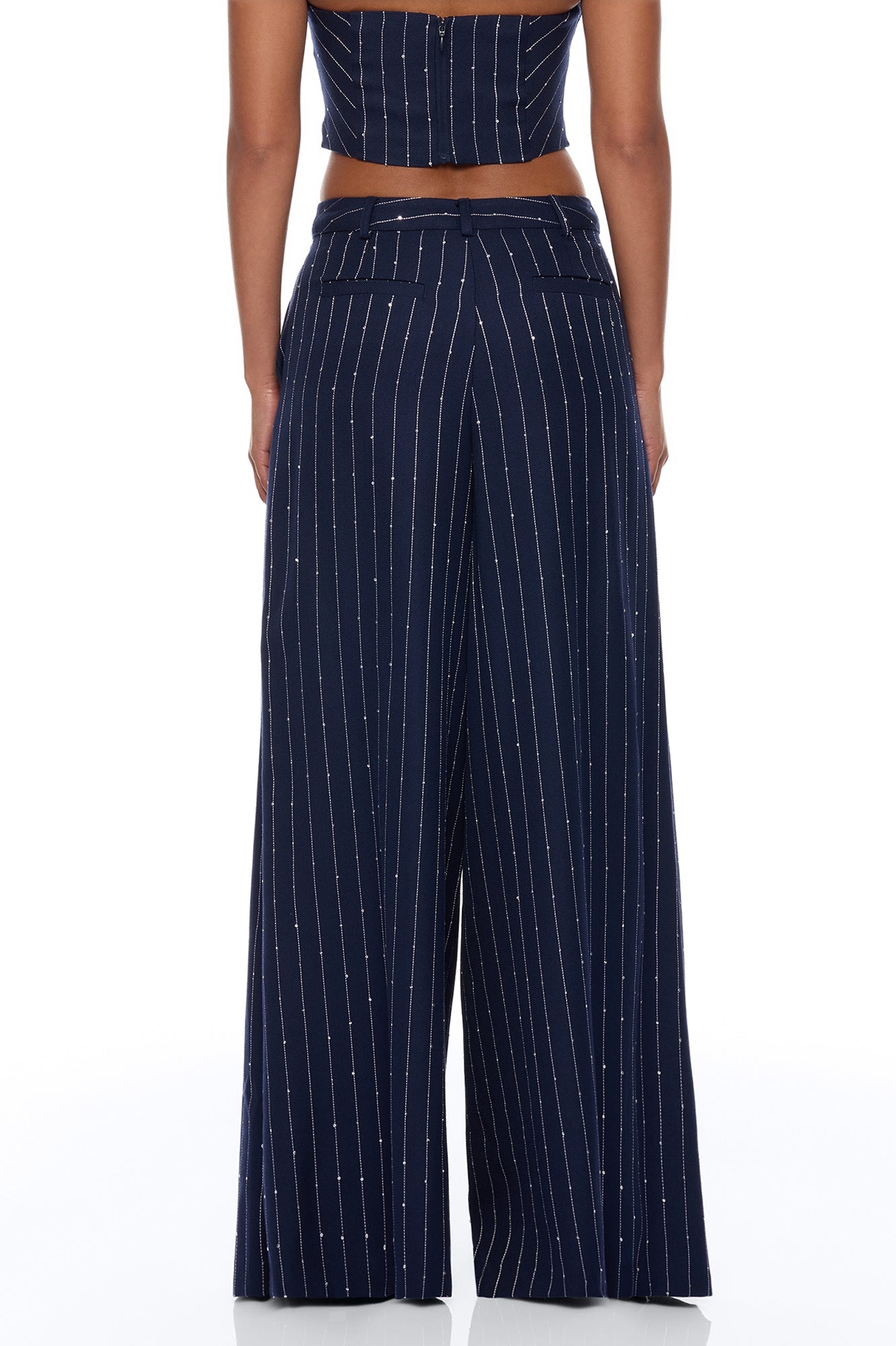 Adyson Embellished Pinstripe Wide Leg Pant - Navy/combo