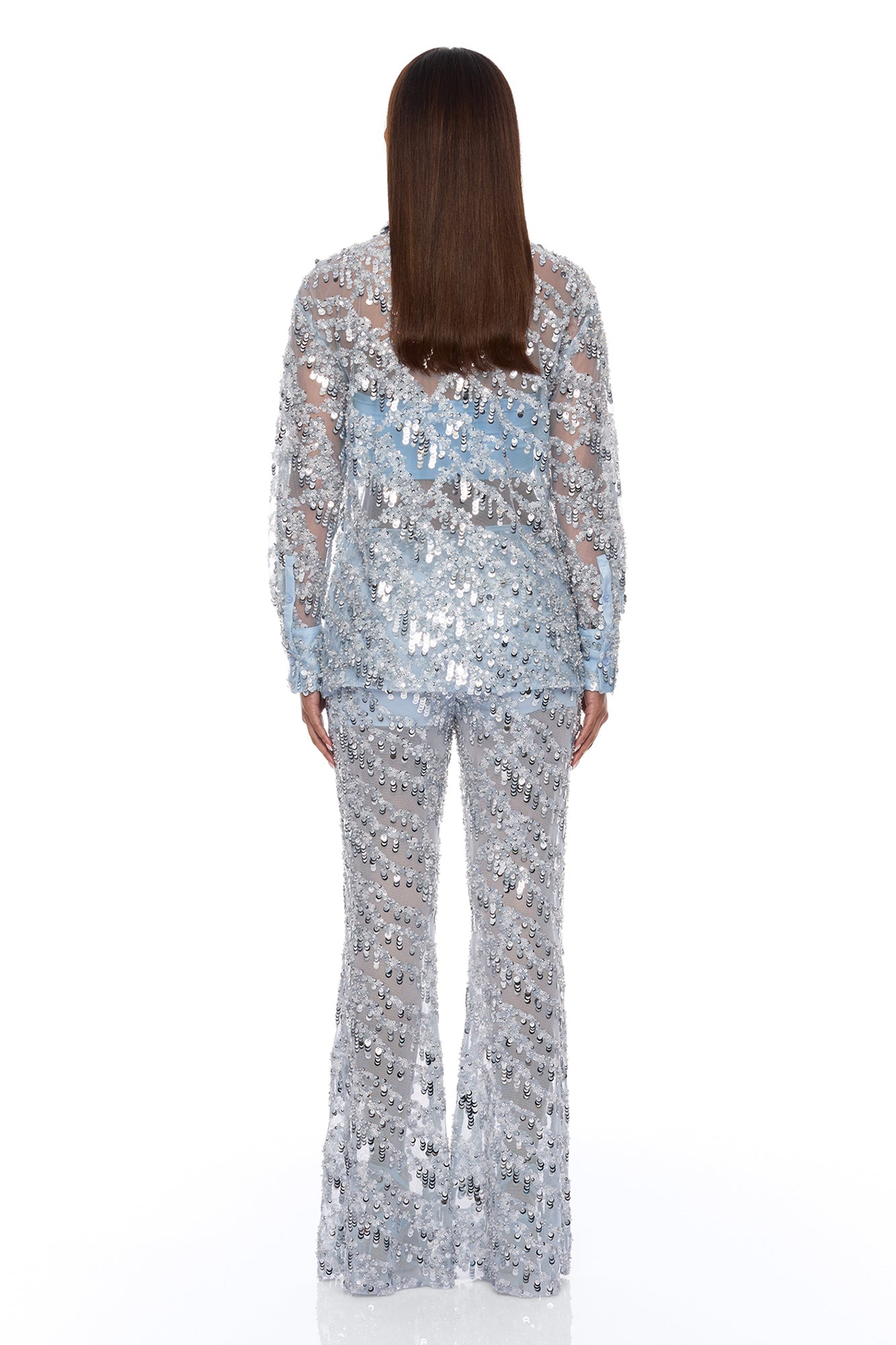 Zariah Sheer Sequin Top - Light Blue