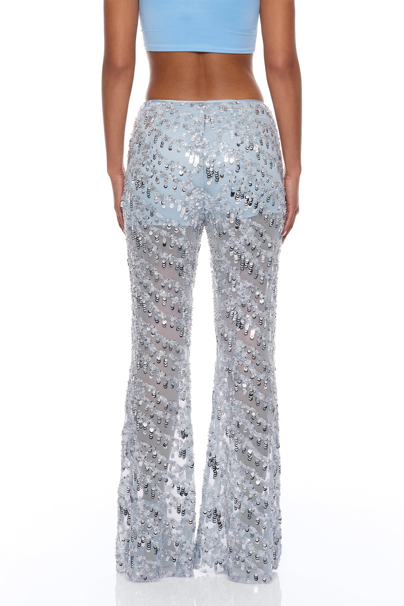 Zariah Sheer Sequin Pant - Light Blue