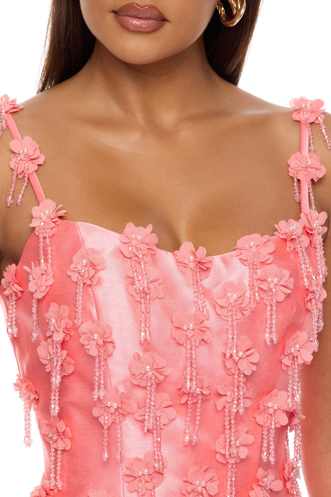 Eternal Bloom Taffeta Midi Dress - Coral