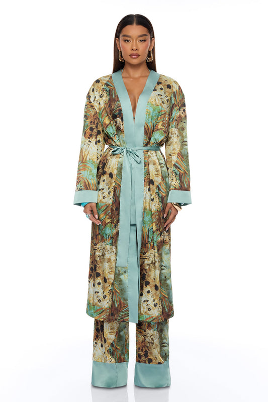 Call Me Coastal Satin Pant Set - Blue/combo