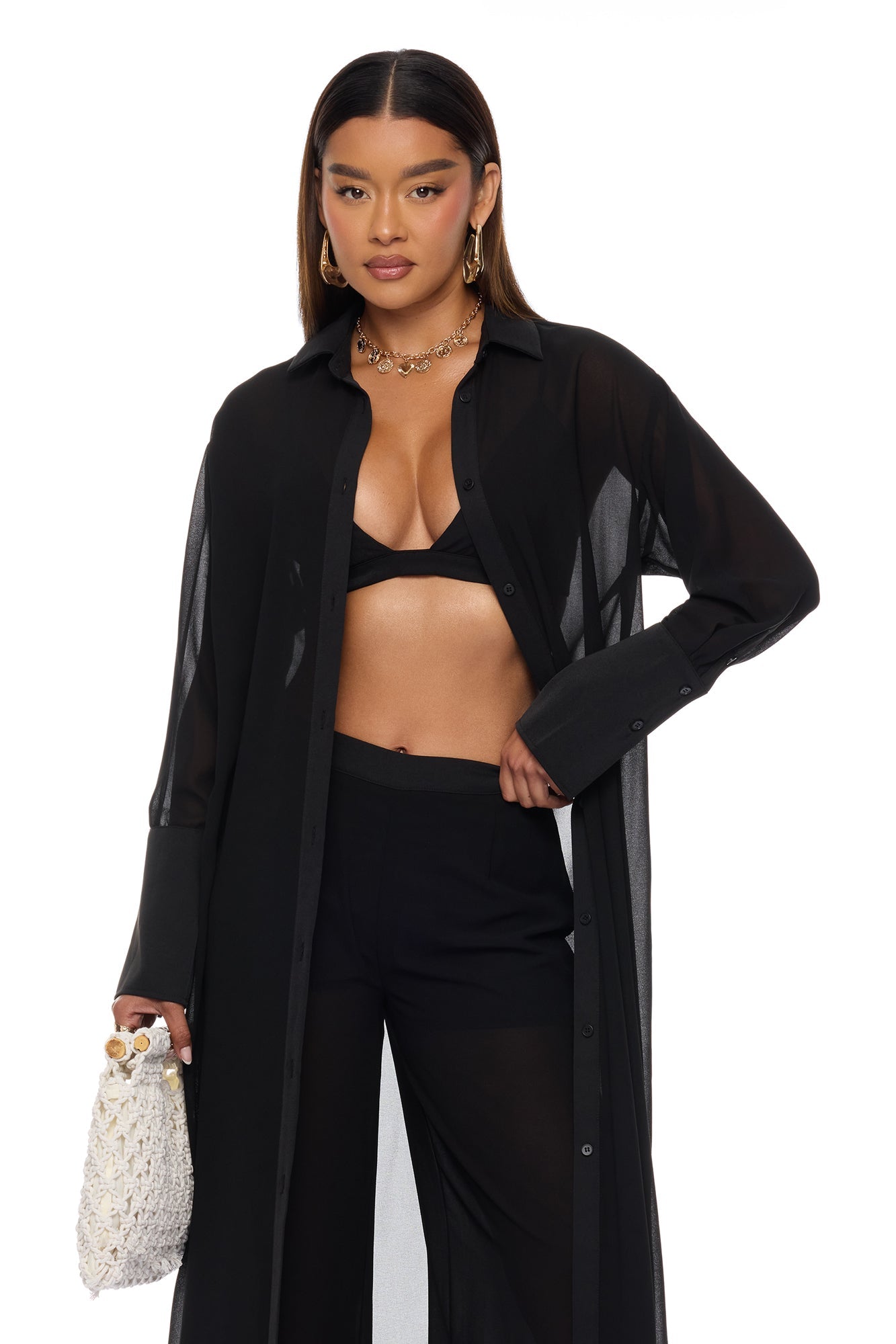 As Cool As Me 3 Piece Chiffon Pant Set - Black